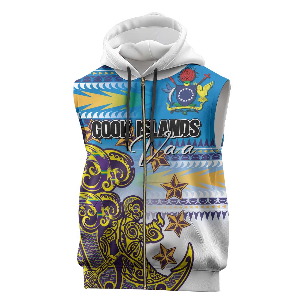 Personalised Cook Islands Va'a Race Sleeveless Zip Hoodie Te Tatau Tattoos Sporty Style Glory Blue Color - Polynesian Pride