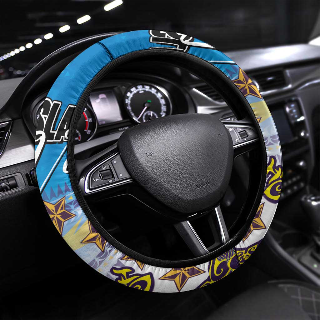 Cook Islands Va'a Race Steering Wheel Cover Te Tatau Tattoos Sporty Style Glory Blue Color - Polynesian Pride