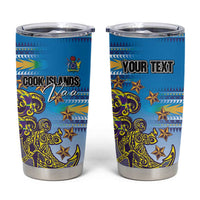Personalised Cook Islands Va'a Race Tumbler Cup Te Tatau Tattoos Sporty Style Glory Blue Color - Polynesian Pride