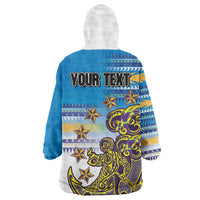 Personalised Cook Islands Va'a Race Wearable Blanket Hoodie Te Tatau Tattoos Sporty Style Glory Blue Color - Polynesian Pride
