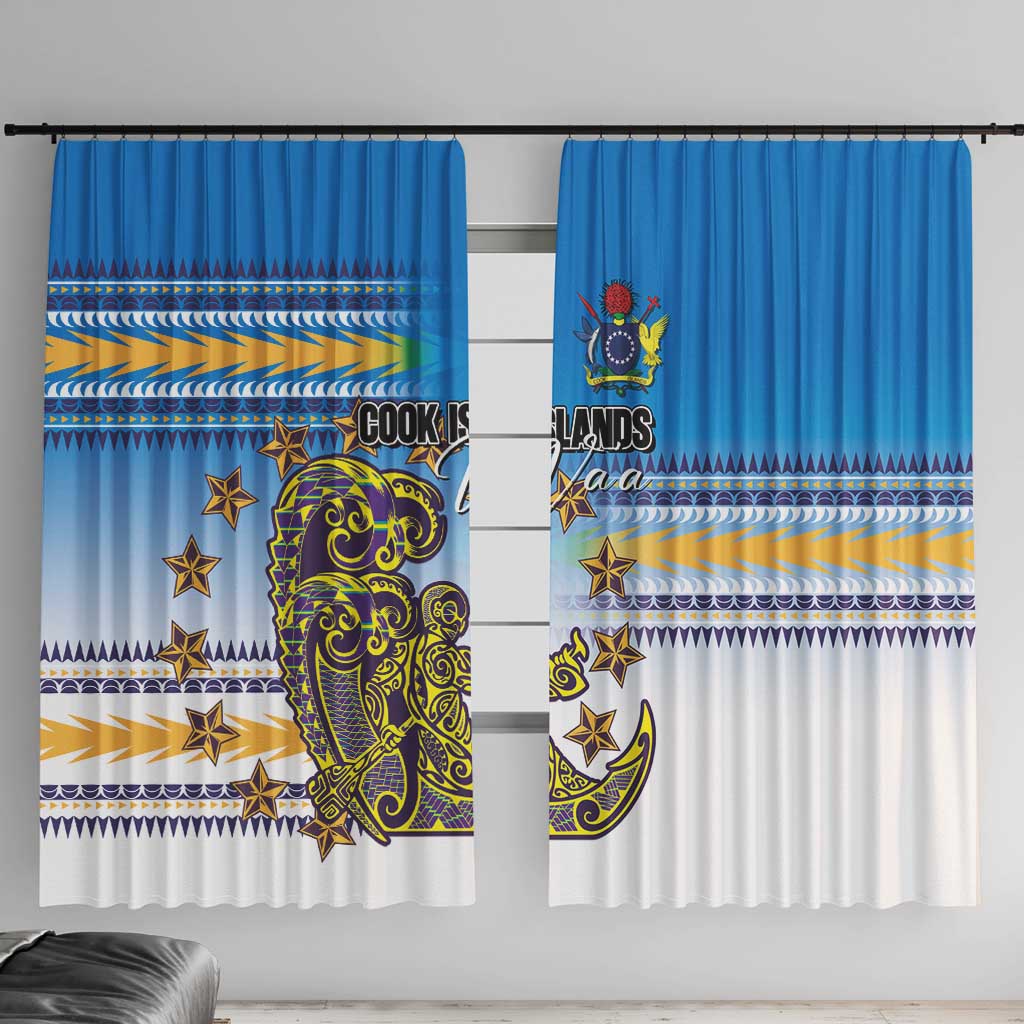 Cook Islands Va'a Race Window Curtain Te Tatau Tattoos Sporty Style Glory Blue Color - Polynesian Pride