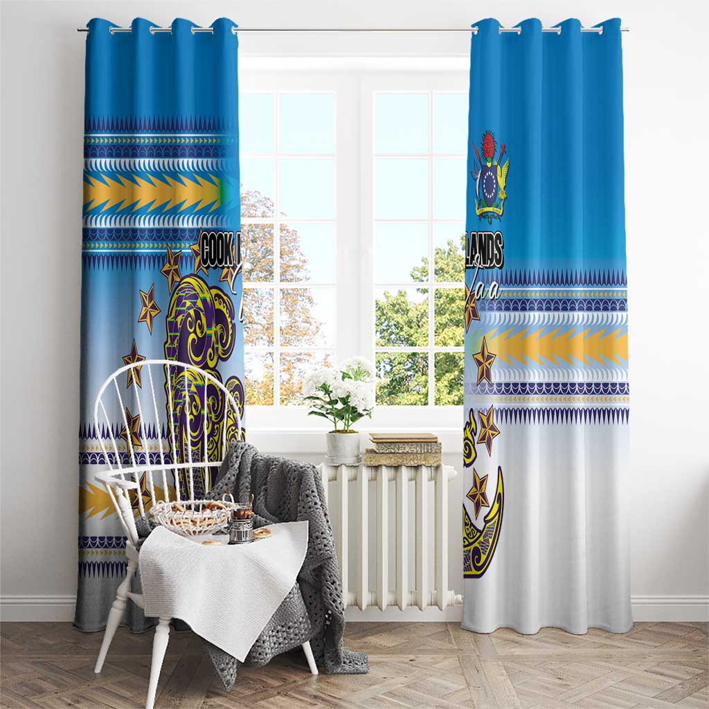 Cook Islands Va'a Race Window Curtain Te Tatau Tattoos Sporty Style Glory Blue Color - Polynesian Pride