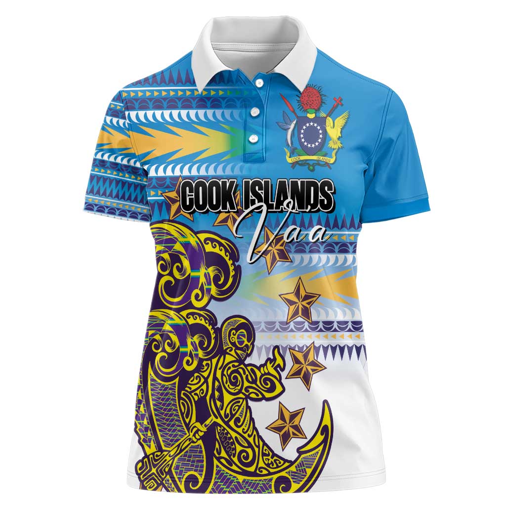 Personalised Cook Islands Va'a Race Women Polo Shirt Te Tatau Tattoos Sporty Style Glory Blue Color - Polynesian Pride