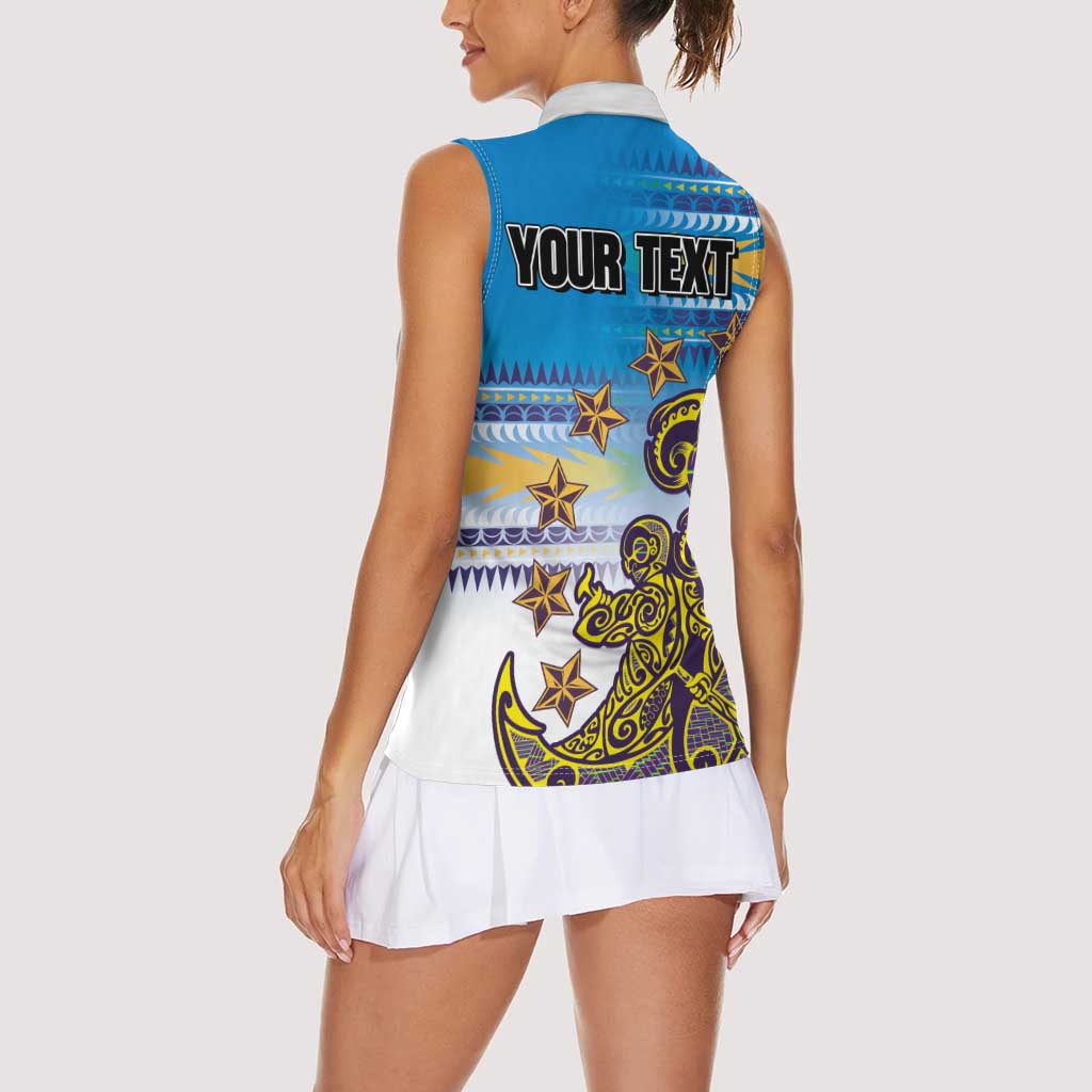 Personalised Cook Islands Va'a Race Women Sleeveless Polo Shirt Te Tatau Tattoos Sporty Style Glory Blue Color - Polynesian Pride