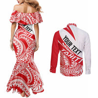 Personalised Tahiti Va'a Race Couples Matching Mermaid Dress and Long Sleeve Button Shirt Polynesian Tattoos Sporty Style LT03 - Polynesian Pride