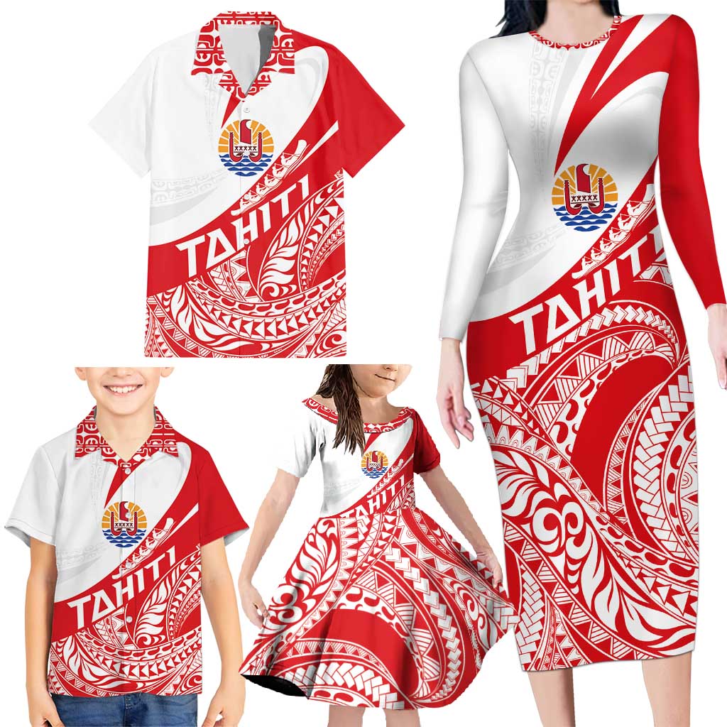 Personalised Tahiti Va'a Race Family Matching Long Sleeve Bodycon Dress and Hawaiian Shirt Polynesian Tattoos Sporty Style LT03 - Polynesian Pride