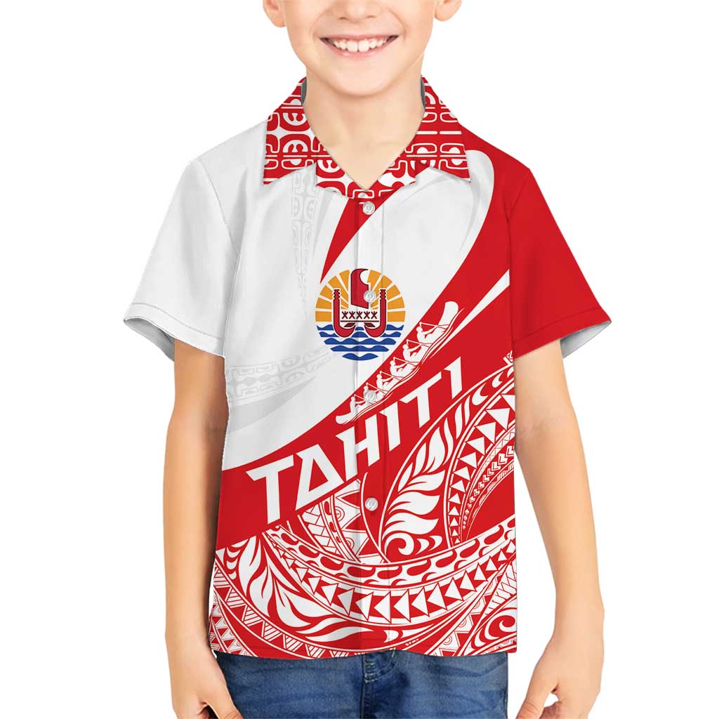 Personalised Tahiti Va'a Race Family Matching Puletasi and Hawaiian Shirt Polynesian Tattoos Sporty Style LT03 Son's Shirt Red - Polynesian Pride