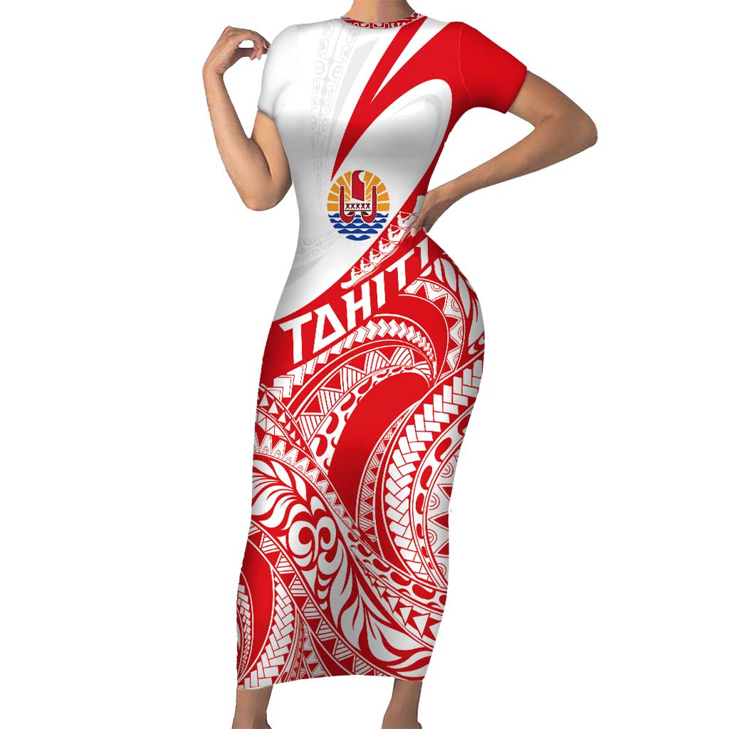 Personalised Tahiti Va'a Race Family Matching Short Sleeve Bodycon Dress and Hawaiian Shirt Polynesian Tattoos Sporty Style LT03 Mom's Dress Red - Polynesian Pride