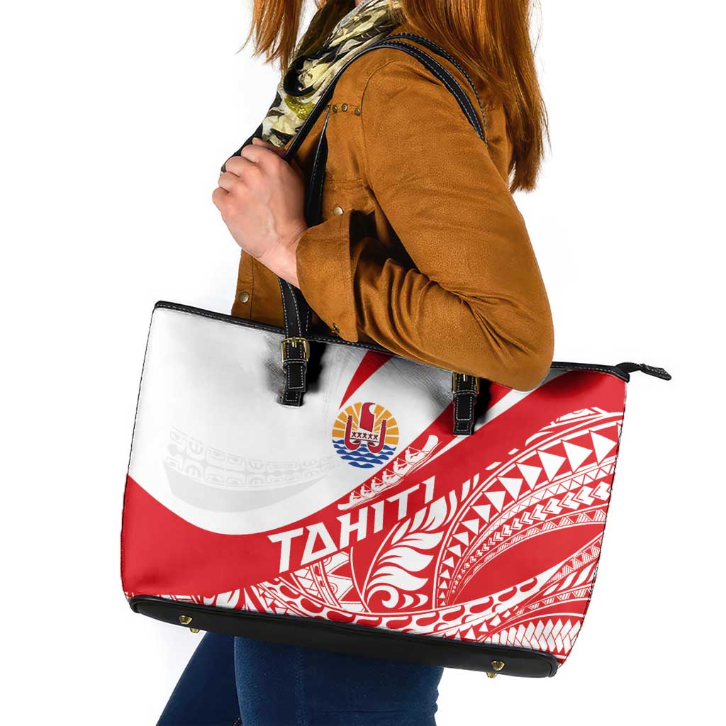 Tahiti Va'a Race Leather Tote Bag Polynesian Tattoos Sporty Style - Polynesian Pride