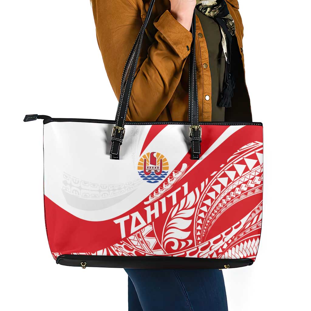 Tahiti Va'a Race Leather Tote Bag Polynesian Tattoos Sporty Style - Polynesian Pride
