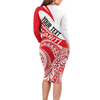 Personalised Tahiti Va'a Race Long Sleeve Bodycon Dress Polynesian Tattoos Sporty Style - Polynesian Pride