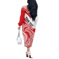 Personalised Tahiti Va'a Race Off The Shoulder Long Sleeve Dress Polynesian Tattoos Sporty Style - Polynesian Pride
