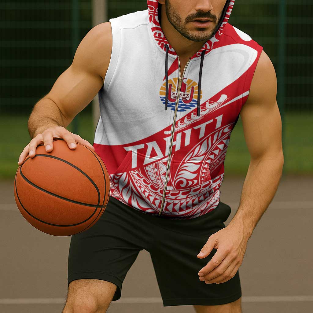 Personalised Tahiti Va'a Race Sleeveless Zip Hoodie Polynesian Tattoos Sporty Style - Polynesian Pride