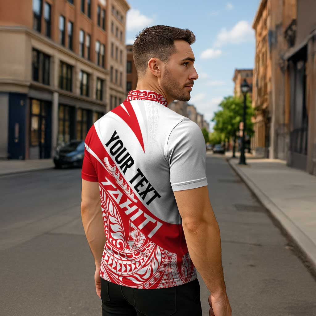 Personalised Tahiti Va'a Race Zipper Polo Shirt Polynesian Tattoos Sporty Style - Polynesian Pride