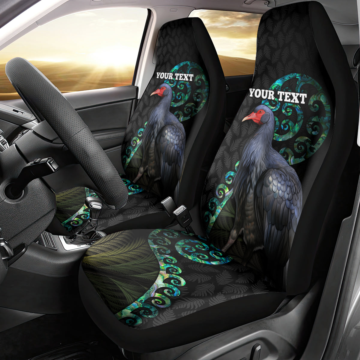 Custom Pukeko New Zealand Car Seat Cover Koru Papua Shell with Silver Fern Pattern LT03 - Polynesian Pride