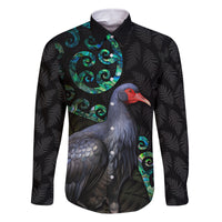 Custom Pukeko New Zealand Family Matching Tank Maxi Dress and Hawaiian Shirt Koru Papua Shell with Silver Fern Pattern LT03 Dad's Shirt - Long Sleeve Black - Polynesian Pride