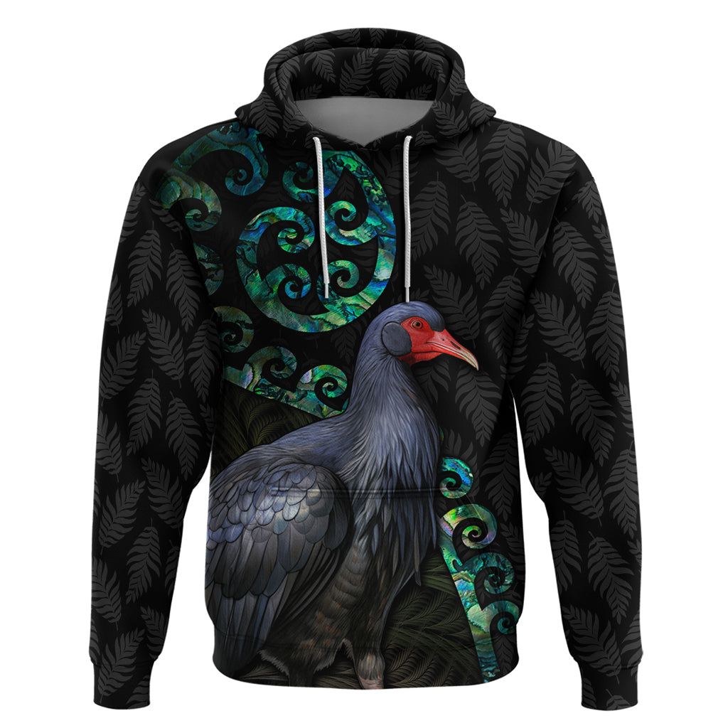 Custom Pukeko New Zealand Hoodie Koru Papua Shell with Silver Fern Pattern LT03 Pullover Hoodie Black - Polynesian Pride