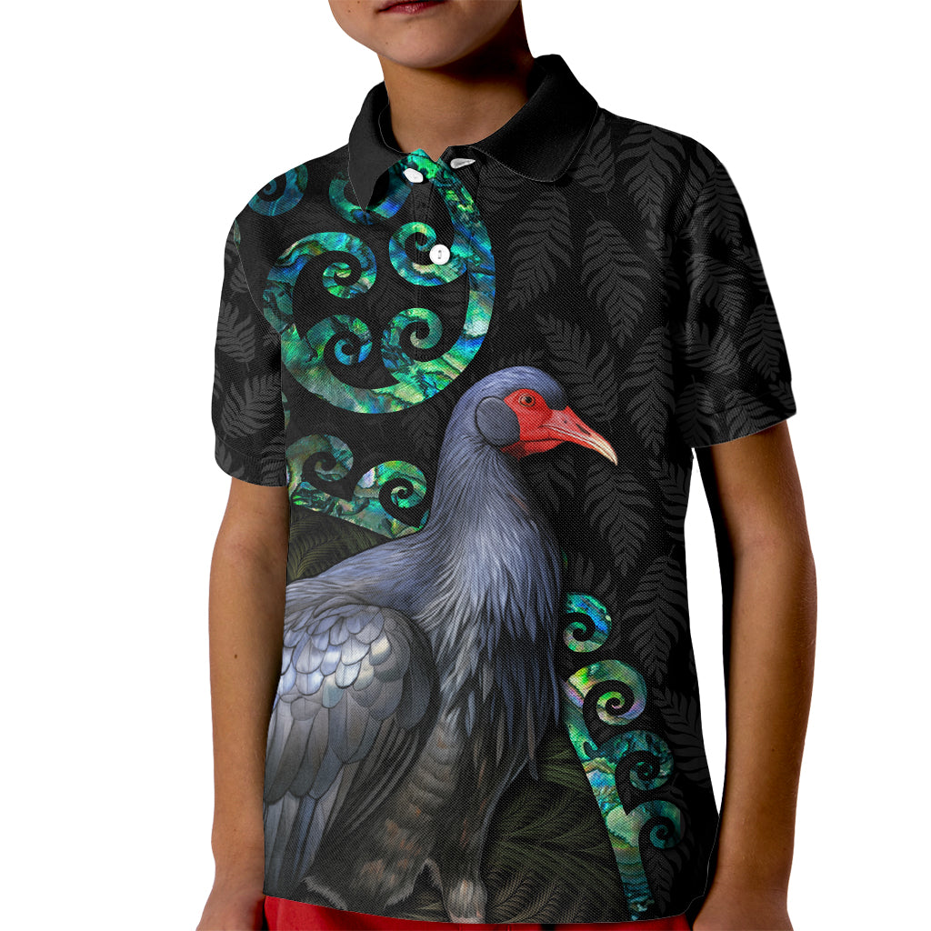 Custom Pukeko New Zealand Kid Polo Shirt Koru Papua Shell with Silver Fern Pattern LT03 Kid Black - Polynesian Pride