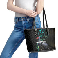 Custom Pukeko New Zealand Leather Tote Bag Koru Papua Shell with Silver Fern Pattern LT03 - Polynesian Pride