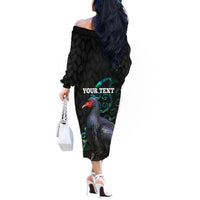 Custom Pukeko New Zealand Off The Shoulder Long Sleeve Dress Koru Papua Shell with Silver Fern Pattern LT03 - Polynesian Pride