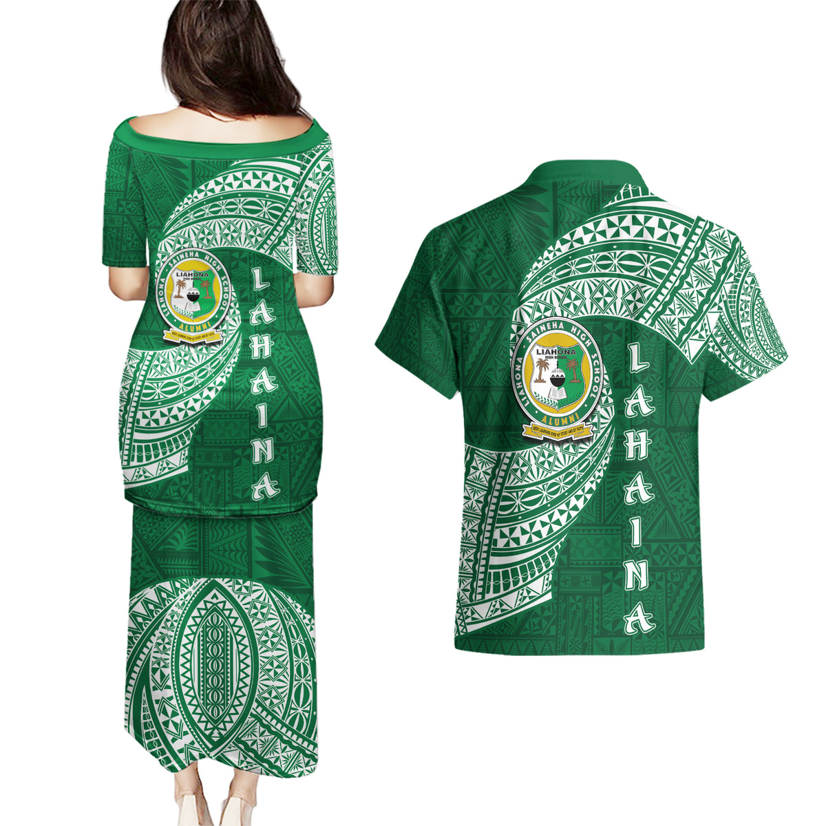 Tonga Lahaina High School Couples Matching Puletasi Dress and Hawaiian Shirt Traditional Ngatu and Polynesian Pattern LT03 - Polynesian Pride