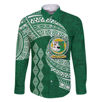 Tonga Lahaina High School Family Matching Mermaid Dress and Hawaiian Shirt Traditional Ngatu and Polynesian Pattern LT03 Dad's Shirt - Long Sleeve Green - Polynesian Pride