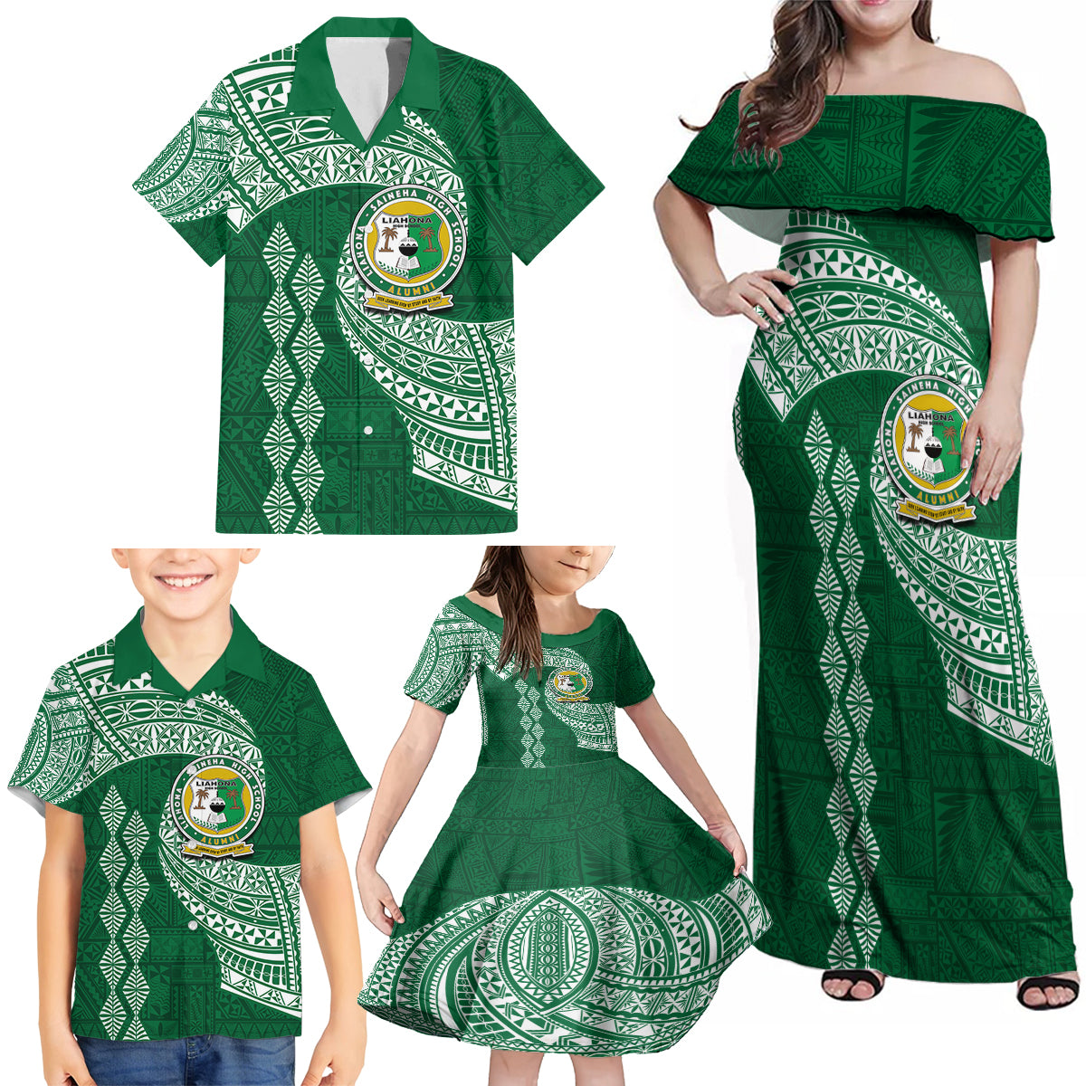 Tonga Lahaina High School Family Matching Off Shoulder Maxi Dress and Hawaiian Shirt Traditional Ngatu and Polynesian Pattern LT03 - Polynesian Pride