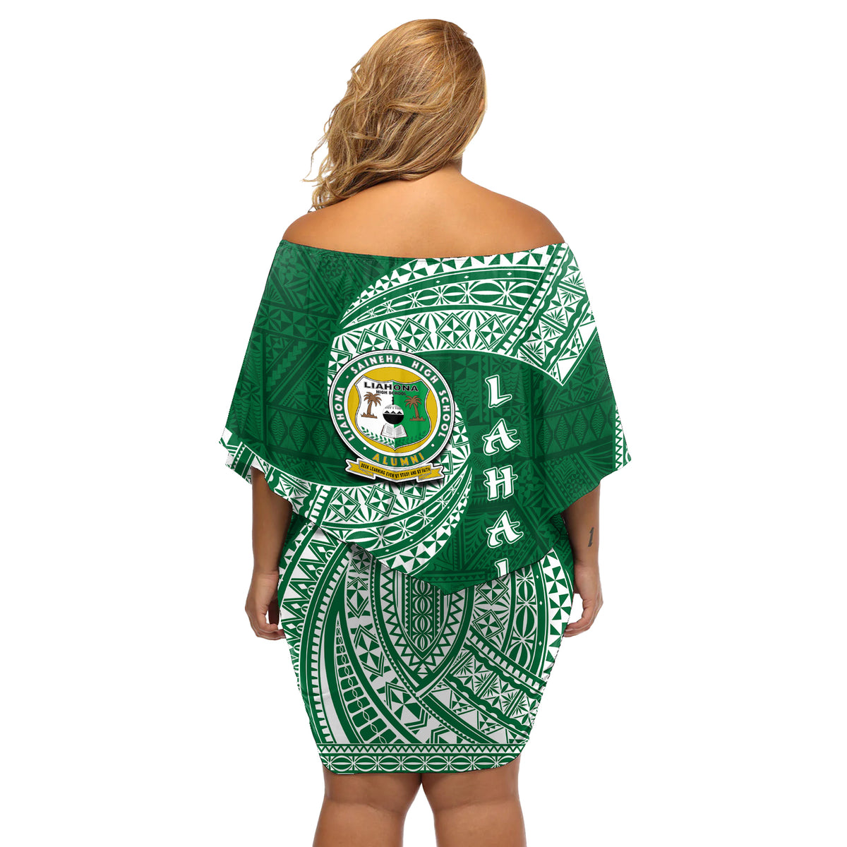 Tonga Lahaina High School Off Shoulder Short Dress Traditional Ngatu and Polynesian Pattern LT03 - Polynesian Pride