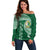 Tonga Lahaina High School Off Shoulder Sweater Traditional Ngatu and Polynesian Pattern LT03 Women Green - Polynesian Pride