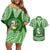 Tonga Liahona High School Couples Matching Off Shoulder Short Dress and Hawaiian Shirt Traditional Ngatu and Polynesian Pattern LT03 Green - Polynesian Pride