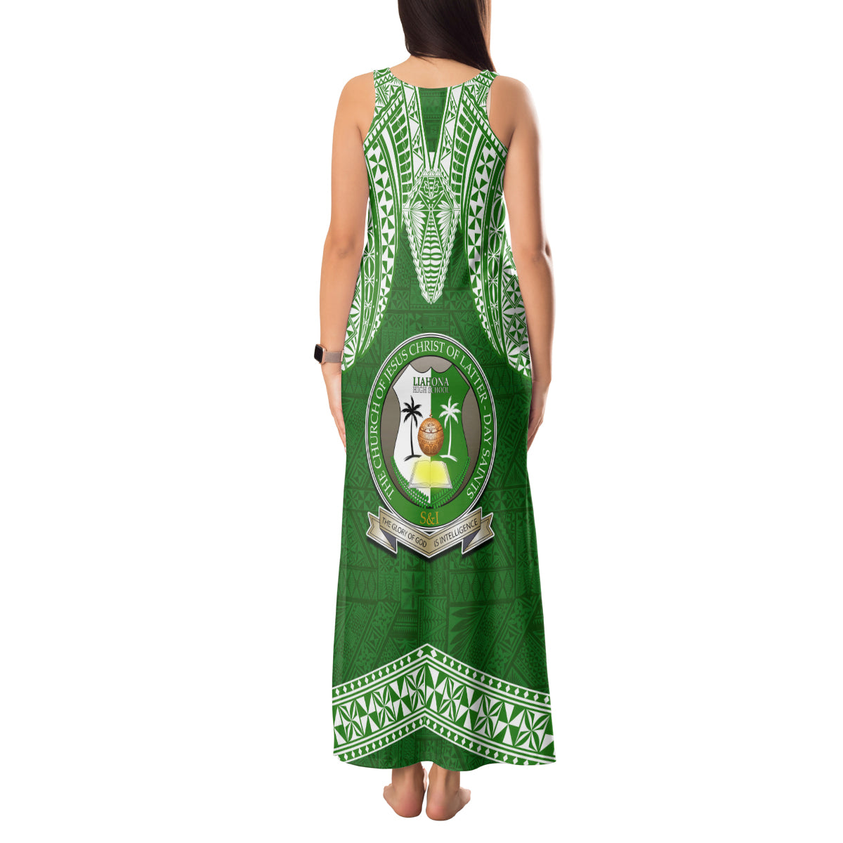 Tonga Liahona High School Tank Maxi Dress Traditional Ngatu and Polynesian Pattern LT03 - Polynesian Pride