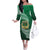 Tonga Saineha High School Family Matching Off Shoulder Long Sleeve Dress and Hawaiian Shirt Traditional Ngatu and Polynesian Pattern LT03 Mom's Dress Green - Polynesian Pride