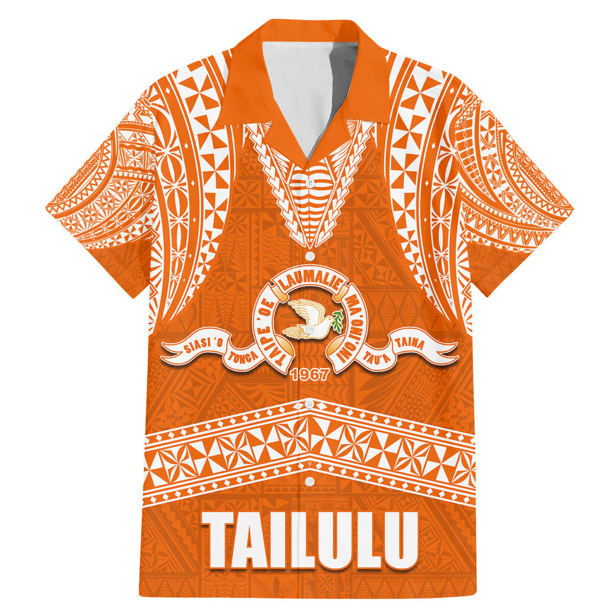 Tonga Tailulu College Family Matching Mermaid Dress and Hawaiian Shirt Traditional Ngatu and Polynesian Pattern LT03 Dad's Shirt - Short Sleeve Orange - Polynesian Pride