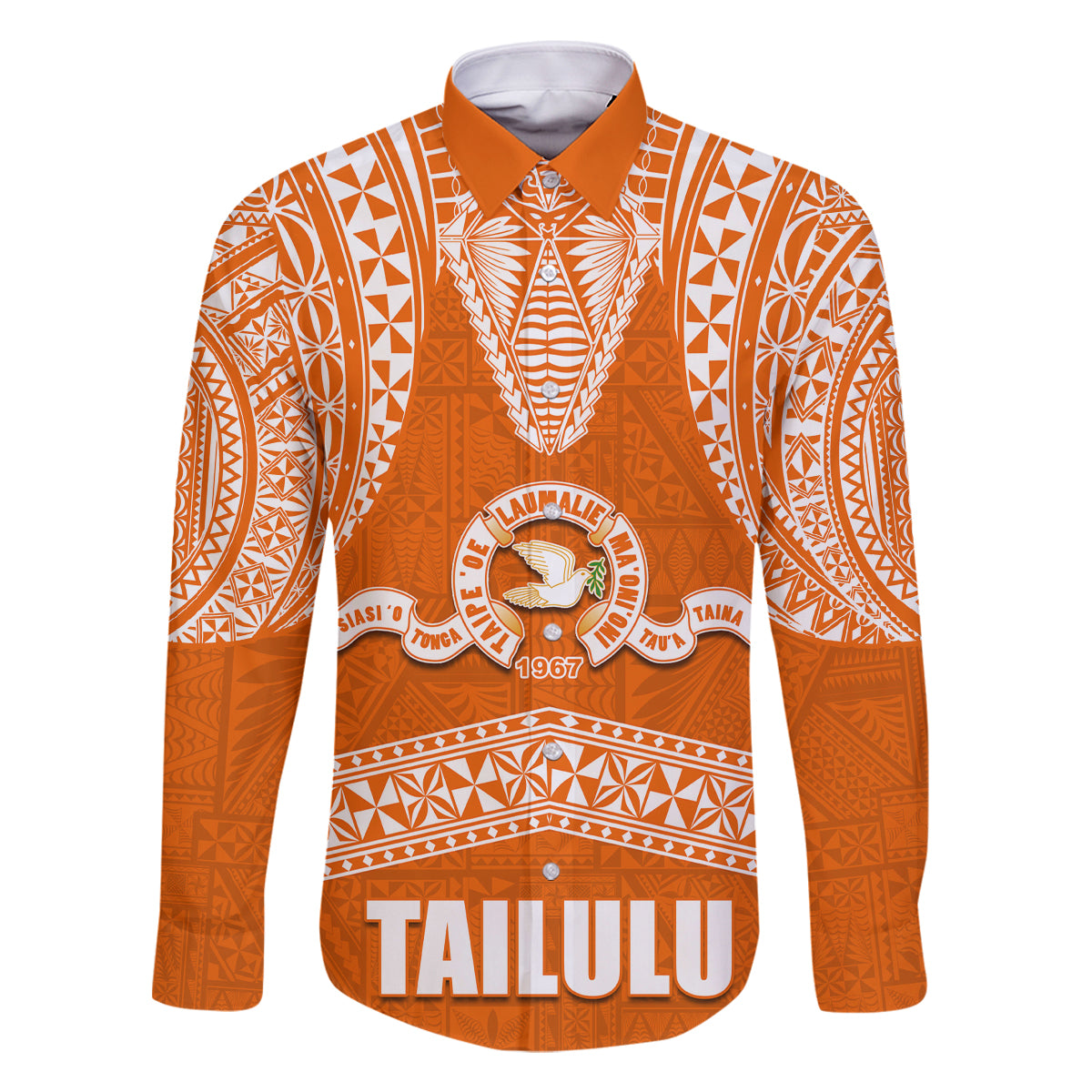 Tonga Tailulu College Family Matching Mermaid Dress and Hawaiian Shirt Traditional Ngatu and Polynesian Pattern LT03 Dad's Shirt - Long Sleeve Orange - Polynesian Pride
