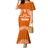 Tonga Tailulu College Family Matching Mermaid Dress and Hawaiian Shirt Traditional Ngatu and Polynesian Pattern LT03 Mom's Dress Orange - Polynesian Pride