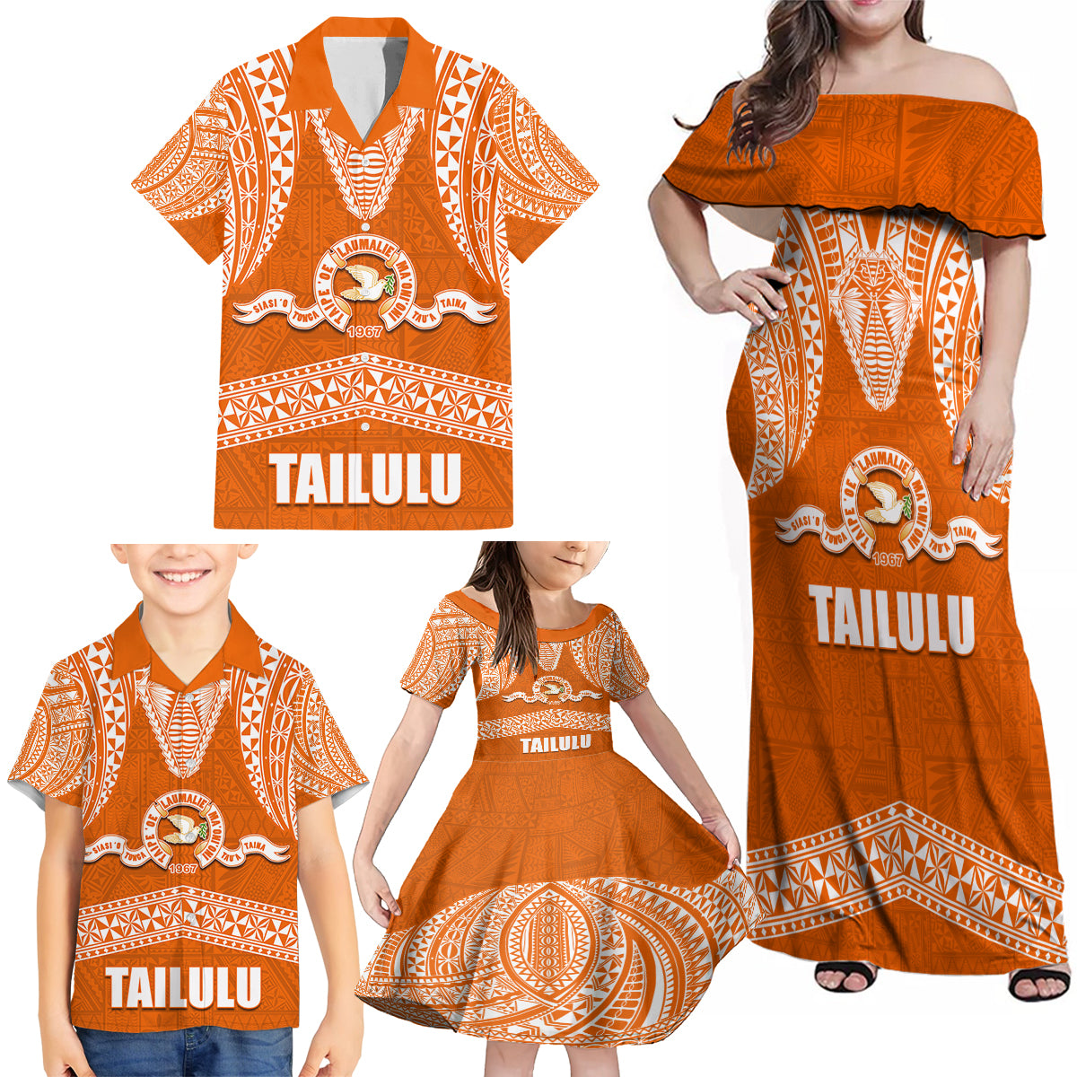 Tonga Tailulu College Family Matching Off Shoulder Maxi Dress and Hawaiian Shirt Traditional Ngatu and Polynesian Pattern LT03 - Polynesian Pride