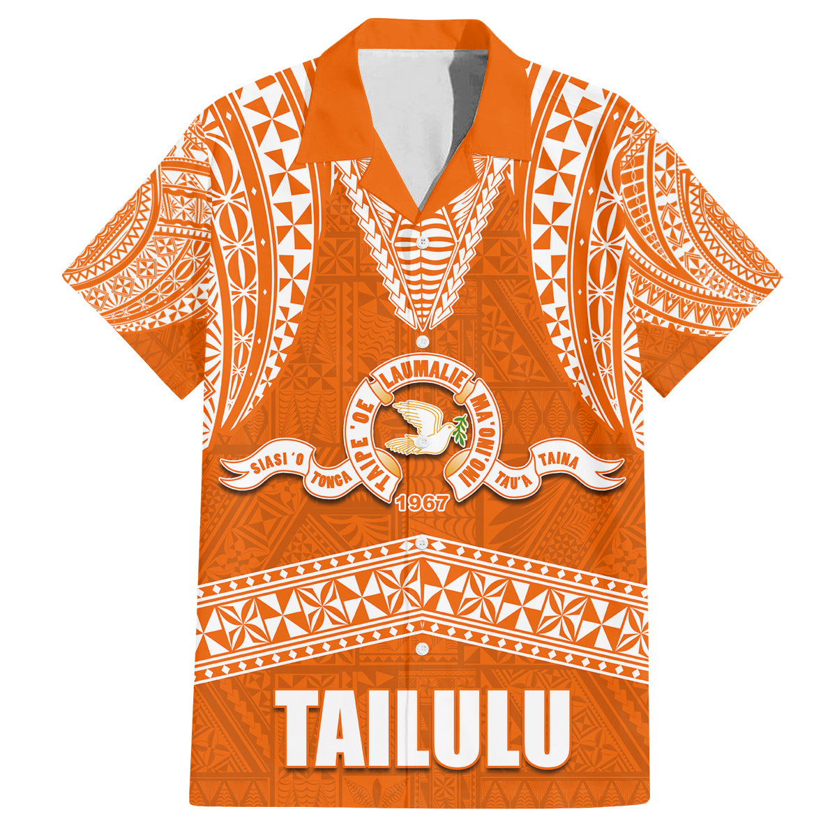 Tonga Tailulu College Family Matching Tank Maxi Dress and Hawaiian Shirt Traditional Ngatu and Polynesian Pattern LT03 Dad's Shirt - Short Sleeve Orange - Polynesian Pride