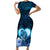 Dolphin Couple Love Story Valentine Day Family Matching Short Sleeve Bodycon Dress and Hawaiian Shirt With Polynesian Tribal Tattoo Blue Style LT03 Mom's Dress Blue - Polynesian Pride