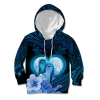 Dolphin Couple Love Story Valentine Day Kid Hoodie With Polynesian Tribal Tattoo Blue Style LT03 Hoodie Blue - Polynesian Pride