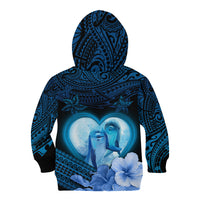 Dolphin Couple Love Story Valentine Day Kid Hoodie With Polynesian Tribal Tattoo Blue Style LT03 - Polynesian Pride