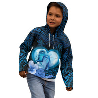 Dolphin Couple Love Story Valentine Day Kid Hoodie With Polynesian Tribal Tattoo Blue Style LT03 - Polynesian Pride