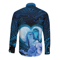 Dolphin Couple Love Story Valentine Day Long Sleeve Button Shirt With Polynesian Tribal Tattoo Blue Style LT03 - Polynesian Pride