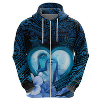 Dolphin Couple Love Story Valentine Day Zip Hoodie With Polynesian Tribal Tattoo Blue Style LT03 - Polynesian Pride