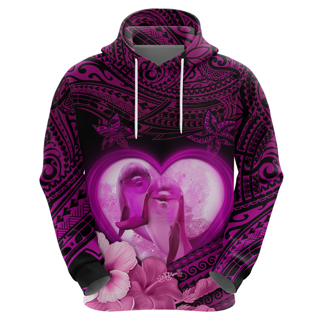 Dolphin Couple Love Story Valentine Day Zip Hoodie With Polynesian Tribal Tattoo Pink Style LT03 - Polynesian Pride