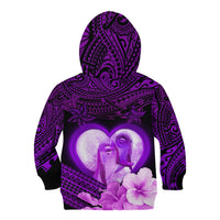 Dolphin Couple Love Story Valentine Day Kid Hoodie With Polynesian Tribal Tattoo Purple Style LT03 - Polynesian Pride