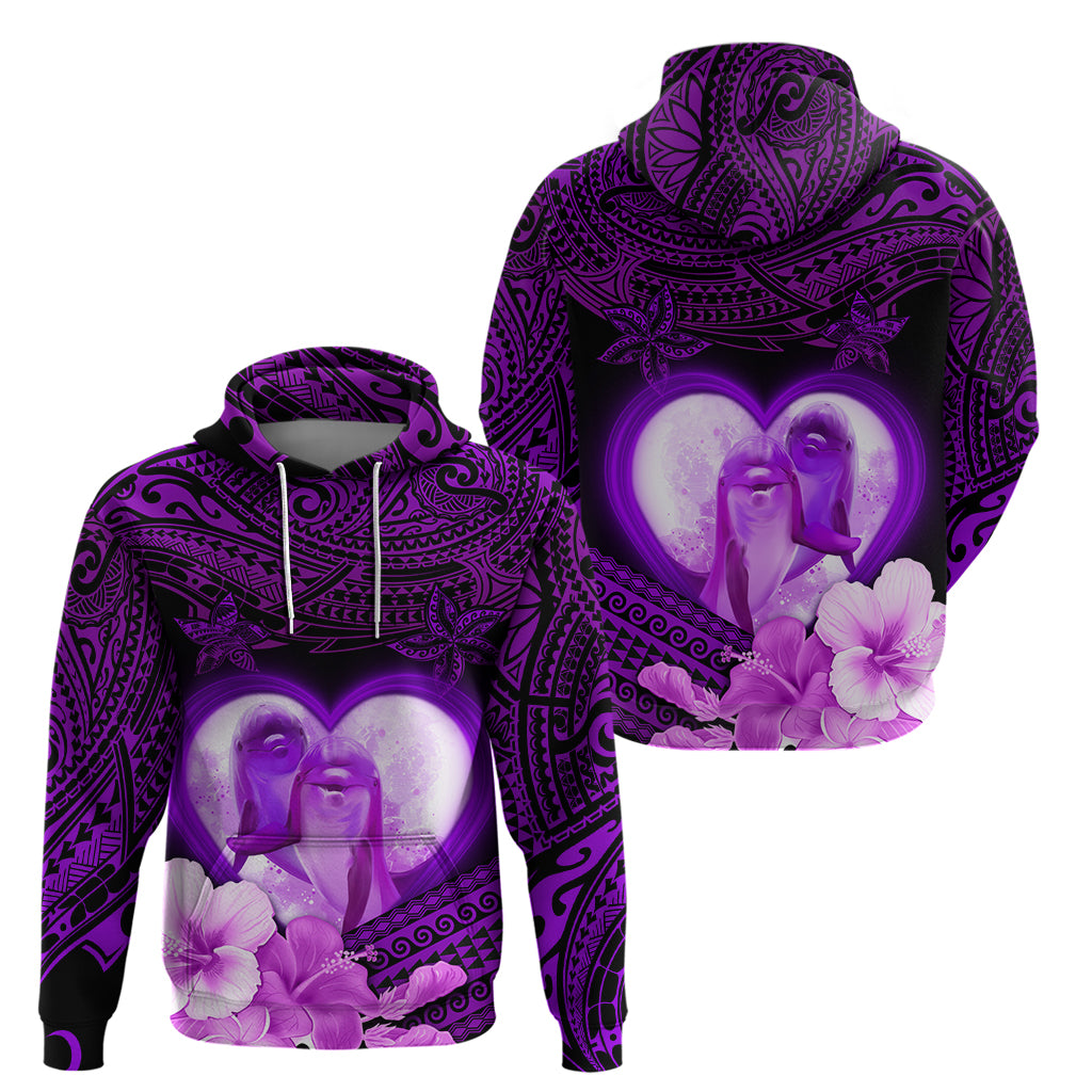 Dolphin Couple Love Story Valentine Day Zip Hoodie With Polynesian Tribal Tattoo Purple Style LT03 - Polynesian Pride