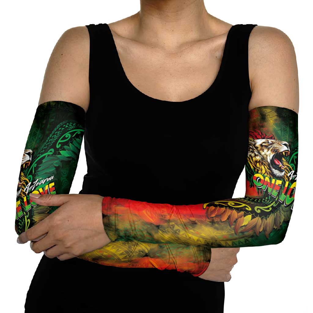 Aotearoa One Love Arm Sleeves Reggae Lion with Kakahu Huruhuru