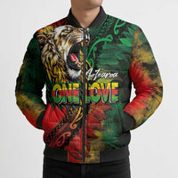 Aotearoa One Love Bomber Puffer Jacket Reggae Lion with Kakahu Huruhuru