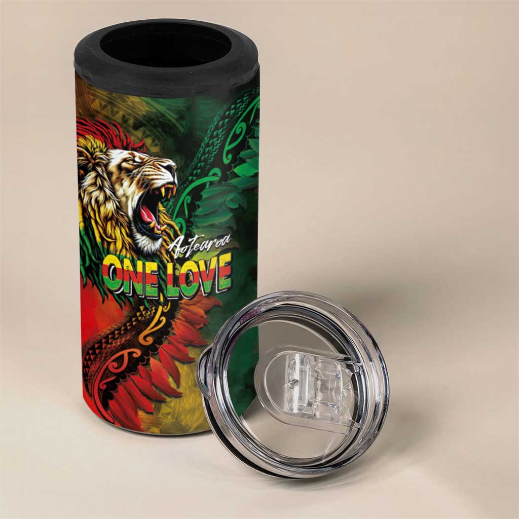 Aotearoa One Love 4 in 1 Can Cooler Tumbler Reggae Lion with Kakahu Huruhuru