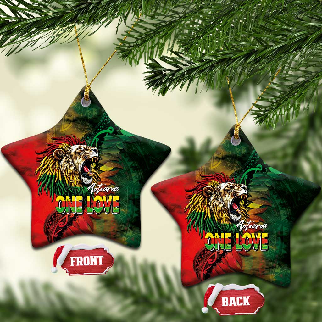 Aotearoa One Love Ceramic Ornament Reggae Lion with Kakahu Huruhuru
